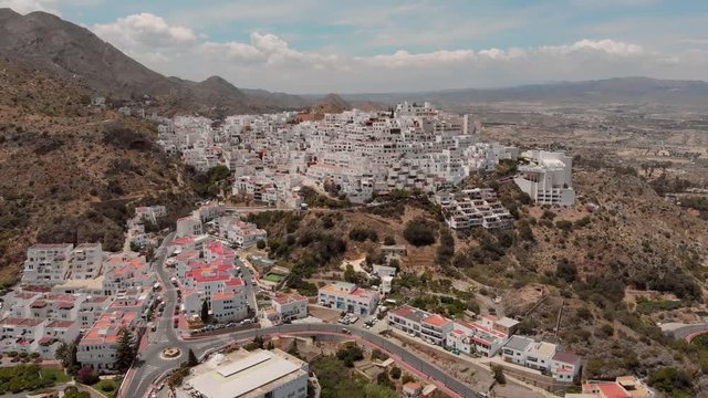 The white village of Moj&aacute;car during day light. Aerial shot.