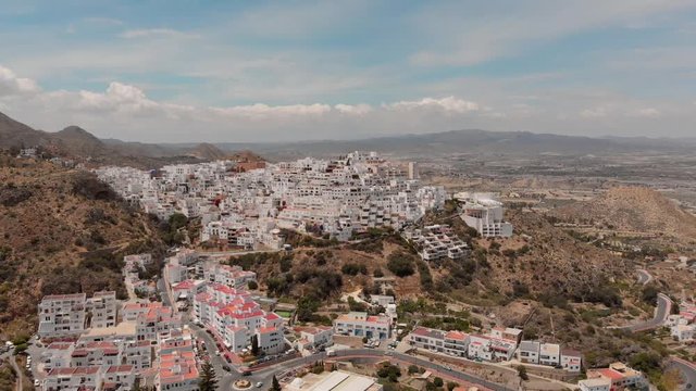 The white village of Moj&aacute;car during day light. Aerial shot.