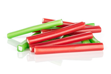 Lot of whole sweet stick candy stack isolated on white background