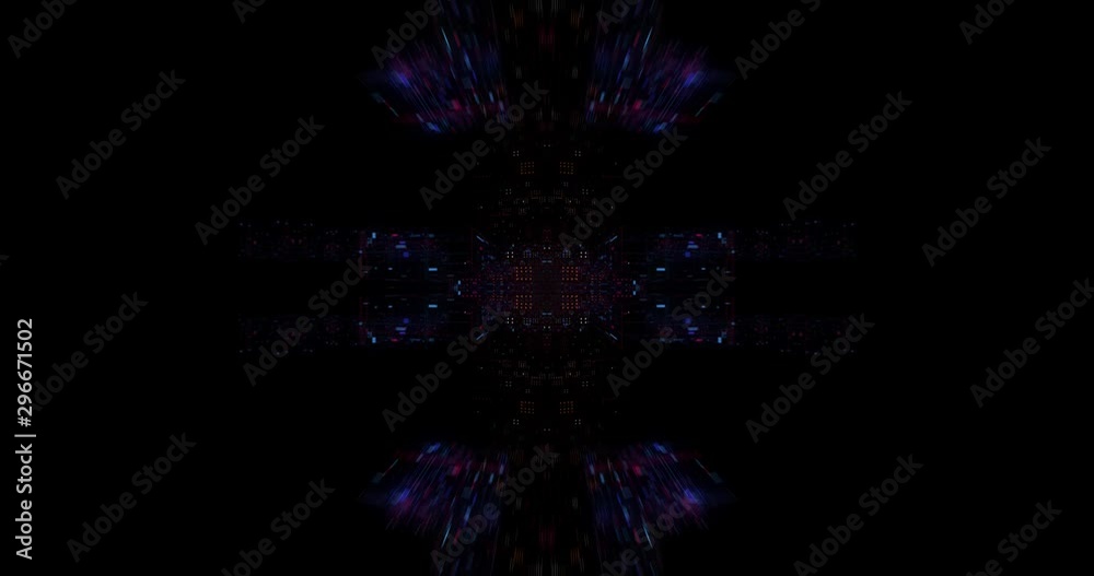 Poster abstract technology big data cloud computing background with bright neon lines and dots. flying in d