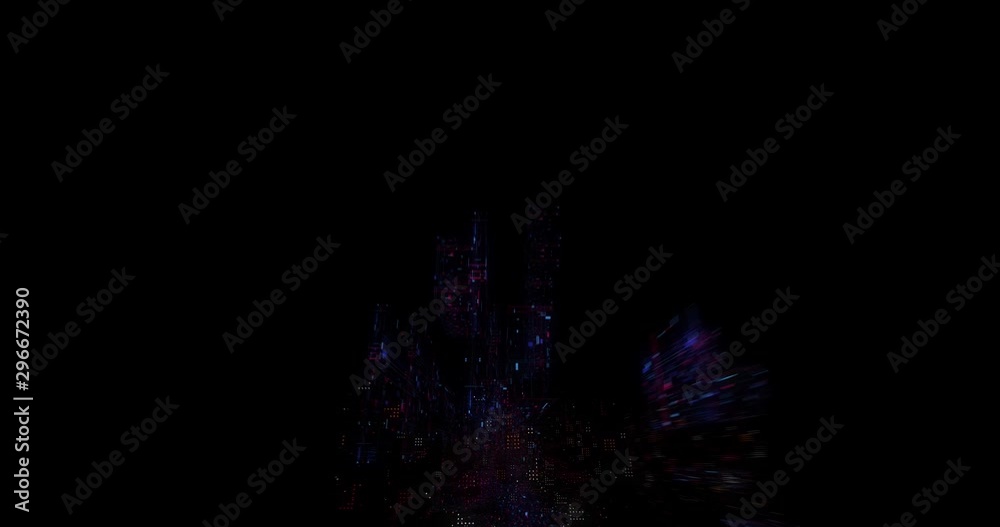 Poster abstract technology big data cloud computing background with bright neon lines and dots. flying in d