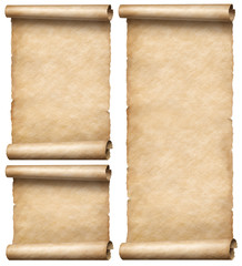 Vertical old paper scrolls set isolated on white