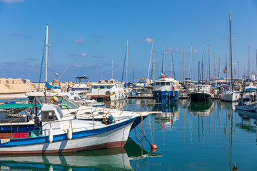 Fototapeta na wymiar Boats in Jaffa harbor
