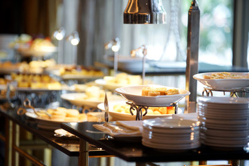Breakfast buffet For the party or Conference in the hotel. - obrazy, fototapety, plakaty