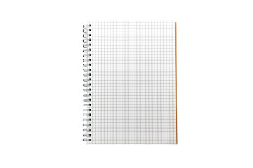 Grid paper notebook isolated on white background in top view