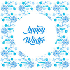 Template of card happy winter, with texture art of blue flower frame. Vector