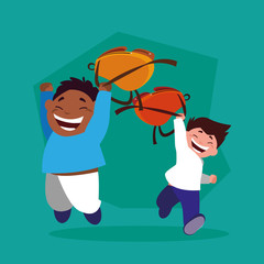 student boys with school suitcase, back to school