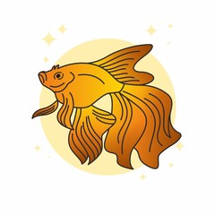 Fish Icon, Cute Cartoon Funny Character with Colorful Fin, Swim in Water, Flat Design 