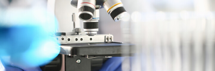 Head microscope on the background laboratory