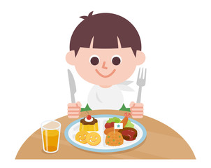 Boy eating lunch plate