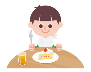 Boy eating shortcake