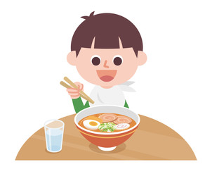 Boy eating ramen