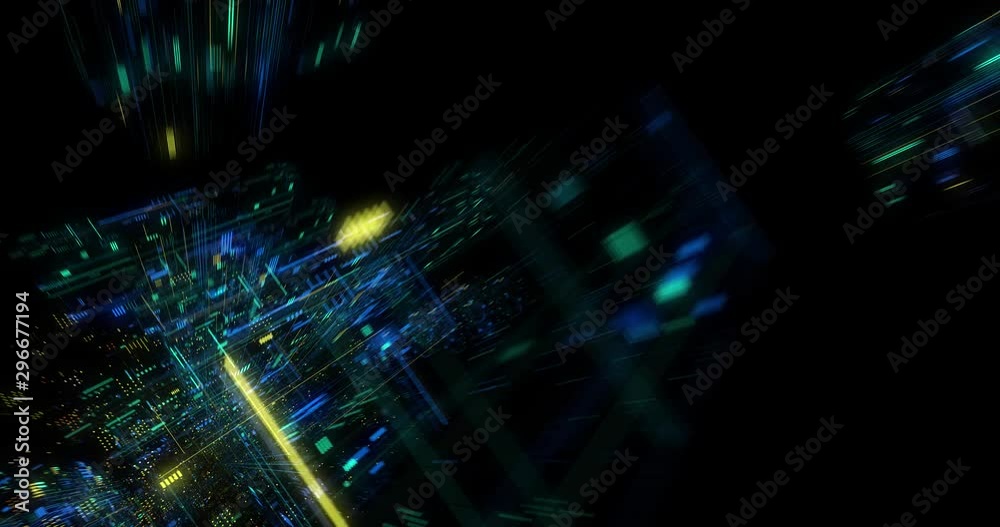 Poster seamless loop abtract internet of things motion background. flying through virtual cyberspace with n