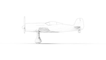 Line illustration of a world war 2 fighter airplane isolated in white background