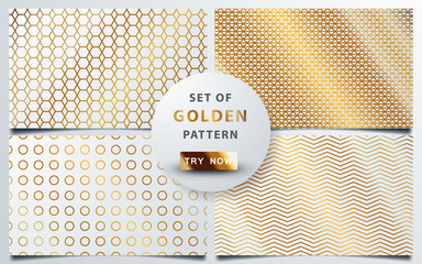 Set of geometric gold pattern. Abstract seamless texture on white background.