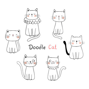 Draw collection outline cute cat.