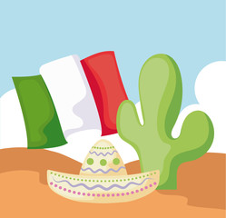 cactus with mexican hat and desert in the background