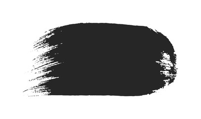 Black paintbrush stroke isolated on white background. Abstract painted object. Dirty texture watercolor brush blot. Grungy stain frame for text message. Artistic hand drawn ink graphic element.