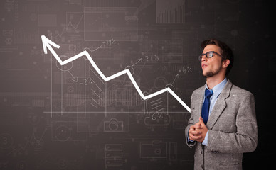 Young person standing with increasing graph concept