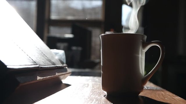 Morning Hot Coffee on a Wooden Table
