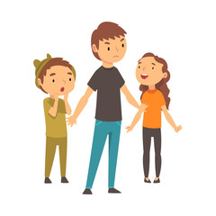 Three children express different emotions cartoon vector illustration