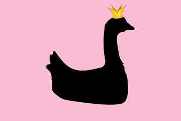 black silhouette of a swan with golden crown