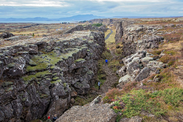 Scenic landscape view of Thingvellir National Park rift valley, Iceland