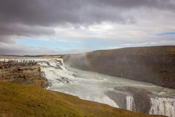 Landscape with big majestic Gullfoss waterfall in mountains