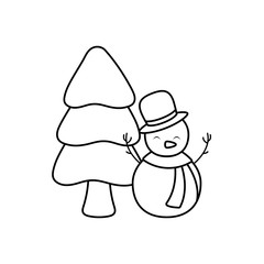 snowman with christmas tree on white background
