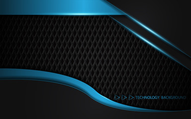 Abstract blue light metal shapes on dark background. Iron technology modern vector concept for use wallpaper, theme, cover, banner, frame, corporate, card, advertising