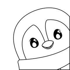 head of penguin with scarf on white background