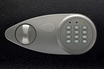 Focus on the front view of the digital safe.