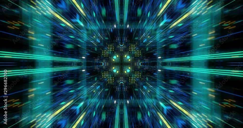 Poster seamless loop abtract internet of things motion background. flying through virtual cyberspace with n