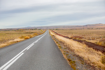 Scenic landscape view of Icelanding road and beatuiful areal view of the nature