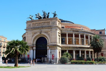 Obraz premium Palermo, Italy, September 07, 2019 - evocative image of the Politeama Theater in the city center