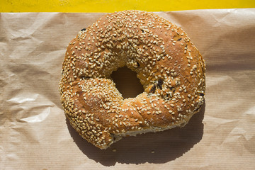 Greek sesame bread ring with raisin, the Koulouri is popular street food in Greece
