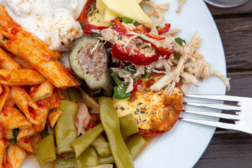 Different food on the table in restaurant
