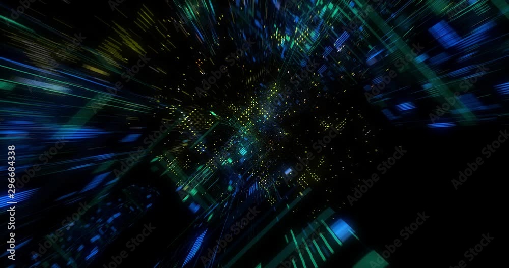Poster seamless loop abtract internet of things motion background. flying through virtual cyberspace with n