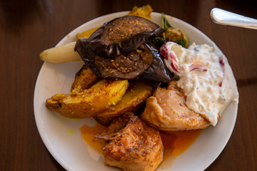 Different food on the table in restaurant