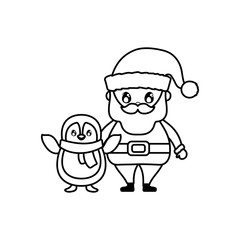 santa claus with penguin on white background