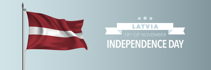 Latvia happy independence day greeting card, banner vector illustration