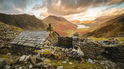 A view of Buttermere from Warnscale Bothy in the Lake District, England - obrazy, fototapety, plakaty