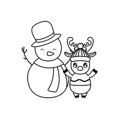 snowman with reindeer on white background
