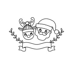 head of santa claus and reindeer on white background