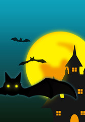 Halloween background illustration.  Bat close-up.  ハロウィンの背景イラスト   コウモリのクローズアップ