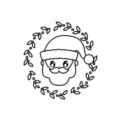 head of santa clous with wreath in white background