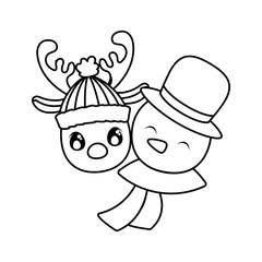 head of snowman and reindeer on white background