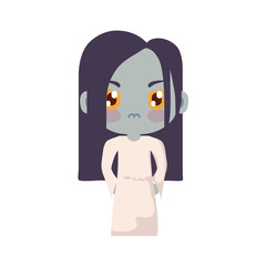 girl disguised as a zombie on white background