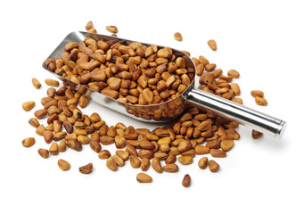 Pine nuts on white background