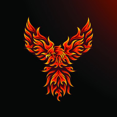 Phoenix mascot for sport and esport or gamer logo in fire color